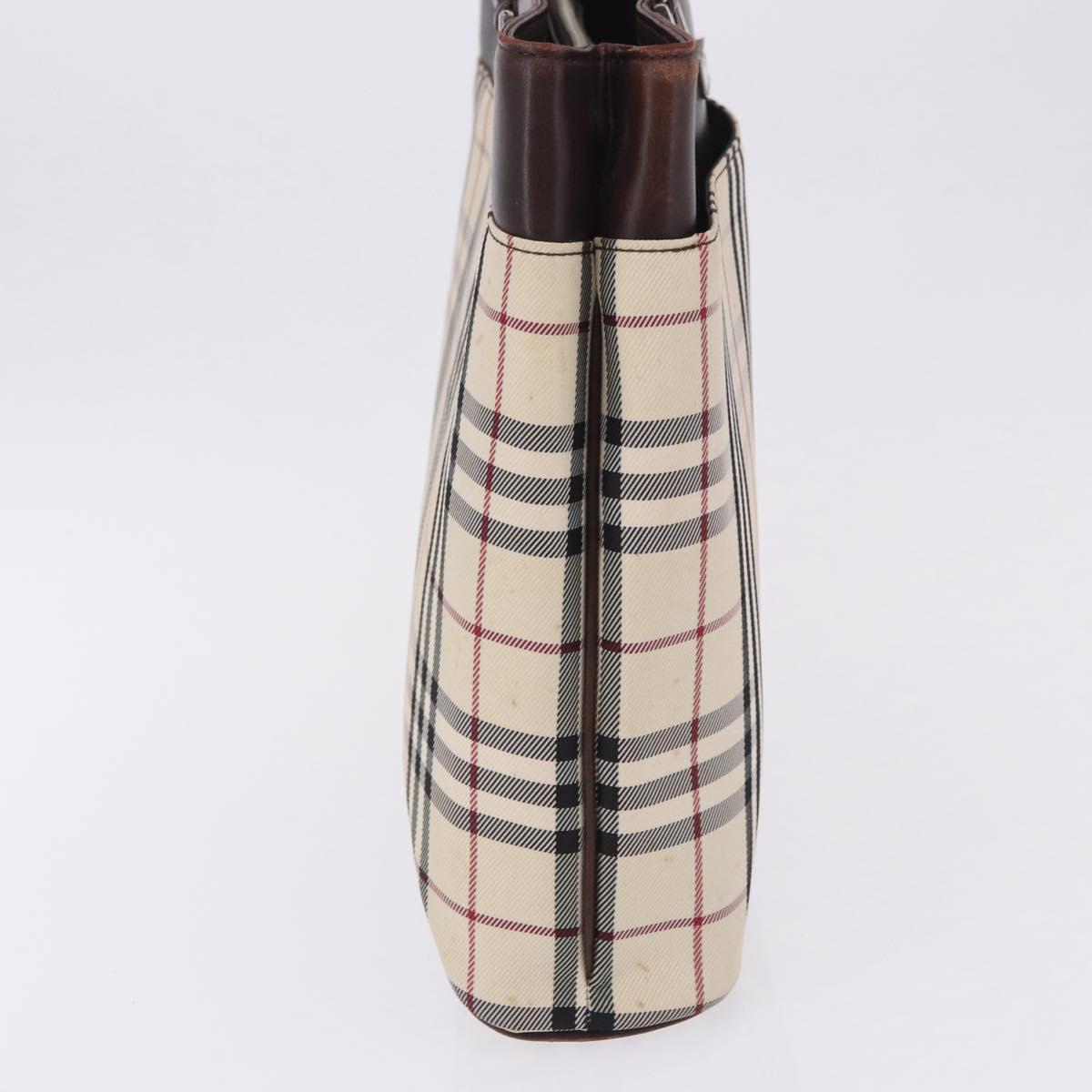 BURBERRY Nova Check Hand Bag Canvas Beige Silver Auth 199684
