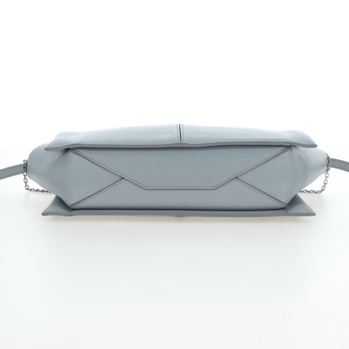 CELINE Chain Trillodo Shoulder Bag Leather Light Blue Silver Auth 199685V