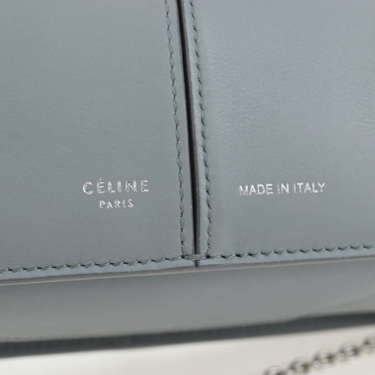CELINE Chain Trillodo Shoulder Bag Leather Light Blue Silver Auth 199685V