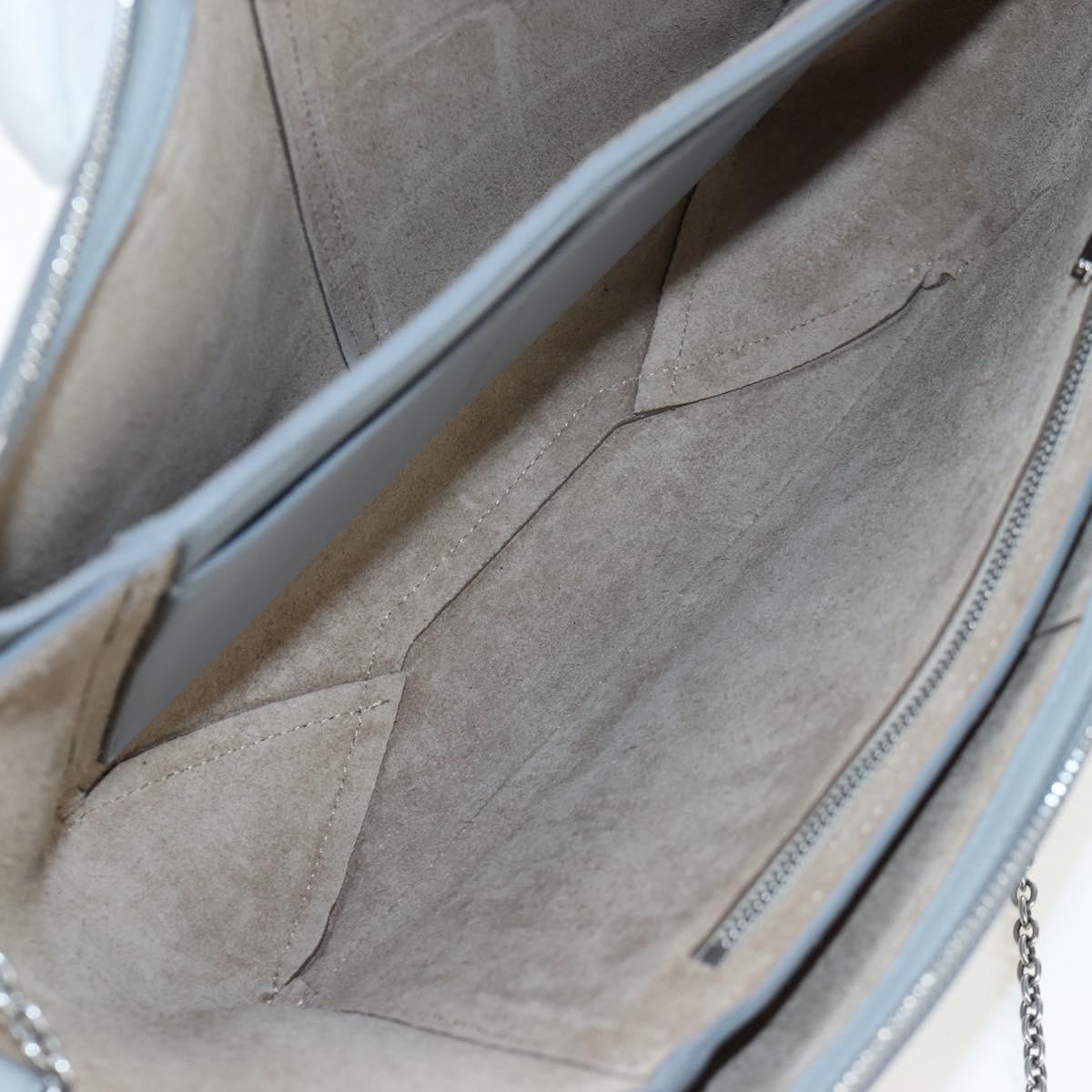 CELINE Chain Trillodo Shoulder Bag Leather Light Blue Silver Auth 199685V