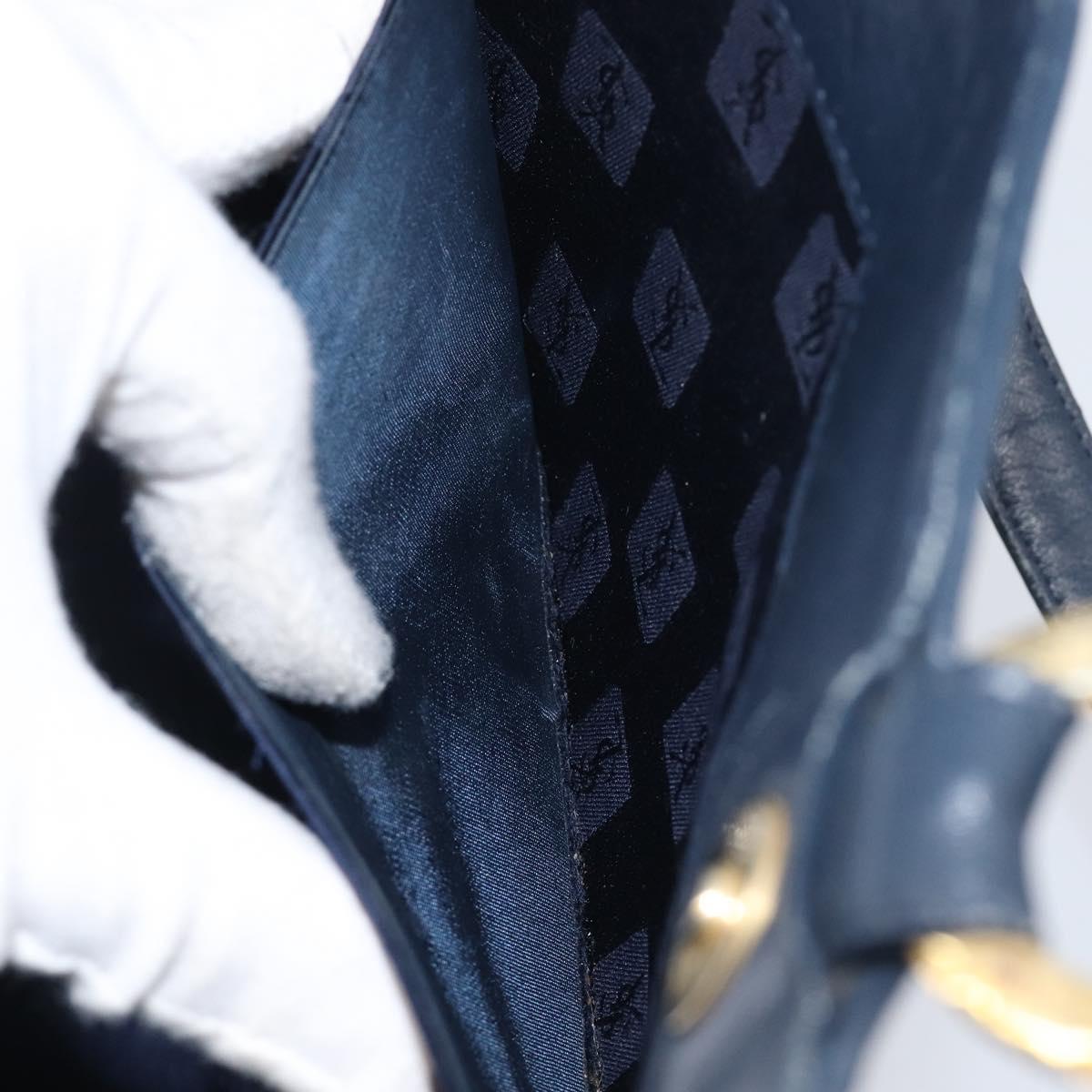 SAINT LAURENT Tote Bag Leather Navy Gold Auth 199687