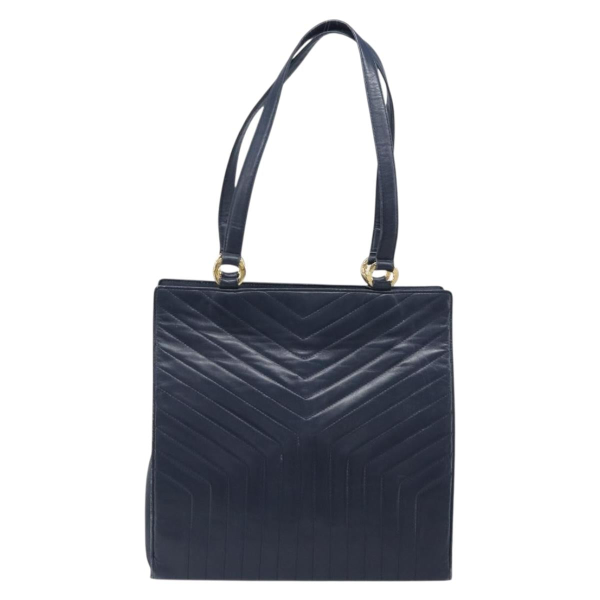 SAINT LAURENT Tote Bag Leather Navy Gold Auth 199687