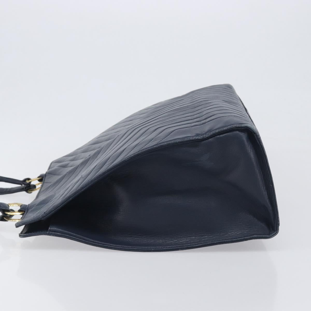 SAINT LAURENT Tote Bag Leather Navy Gold Auth 199687