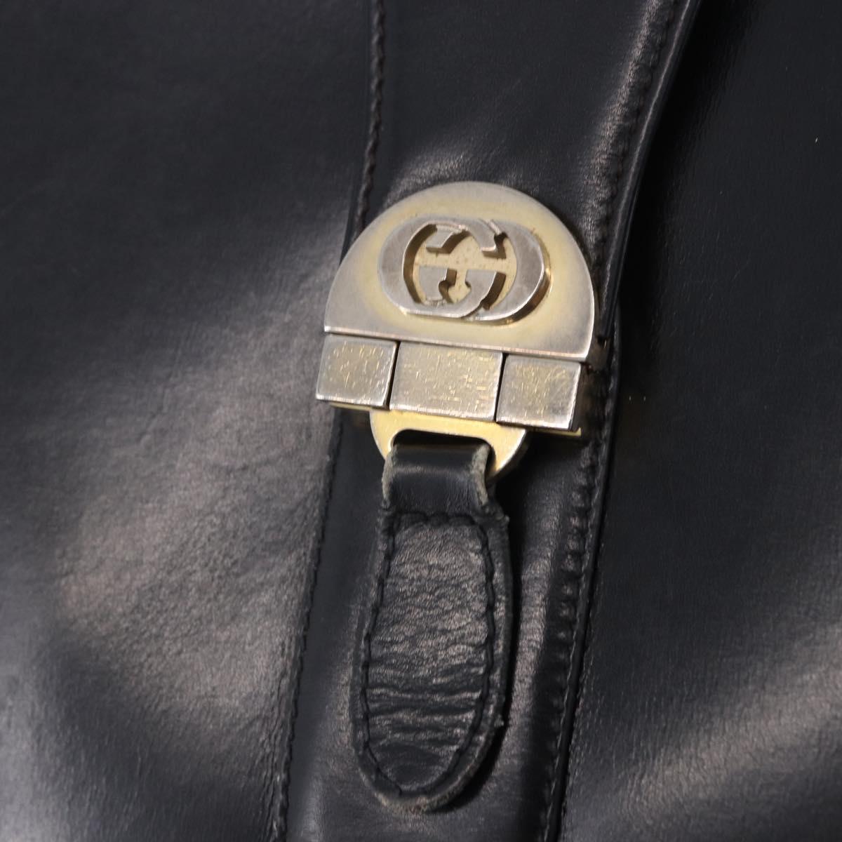 GUCCI Shoulder Bag Leather Black Gold Auth 199689