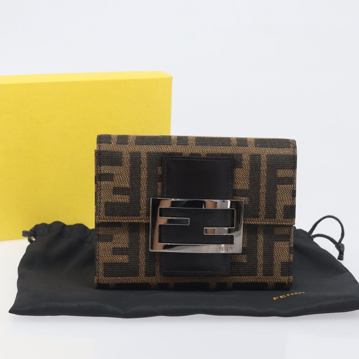 FENDI Zucca Canvas Mamma Baguette Wallet Black Brown Auth 199693V