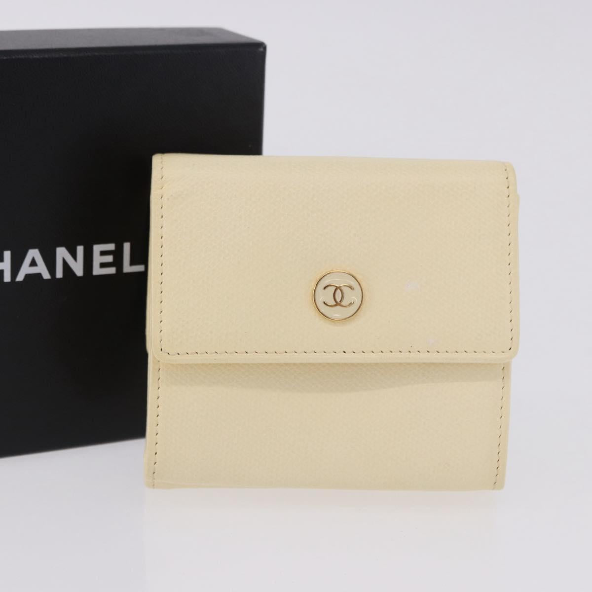 CHANEL Long Wallet Leather Ivory Gold CC Auth 199695A