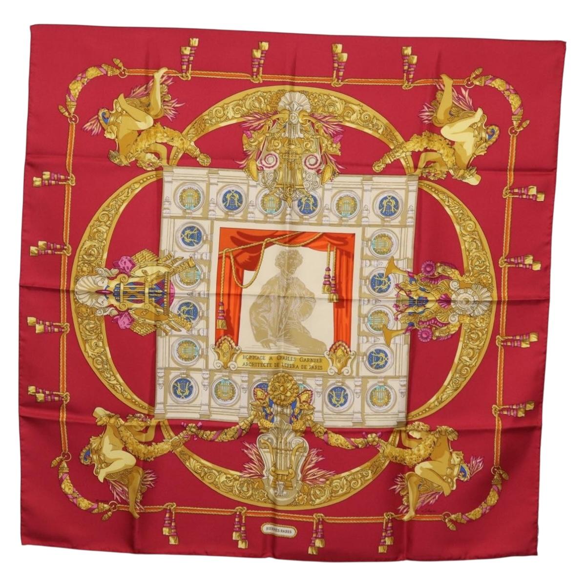 HERMES Carre 90 Scarf Silk Red Auth 199702M