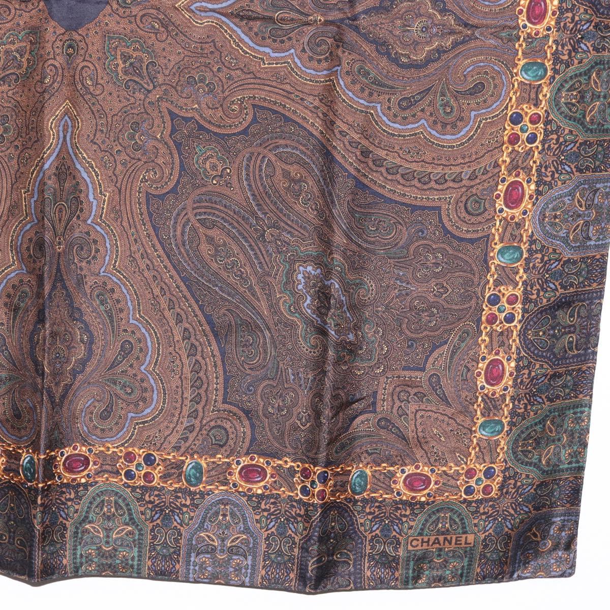 CHANEL Scarf Silk Brown CC Auth 199704M