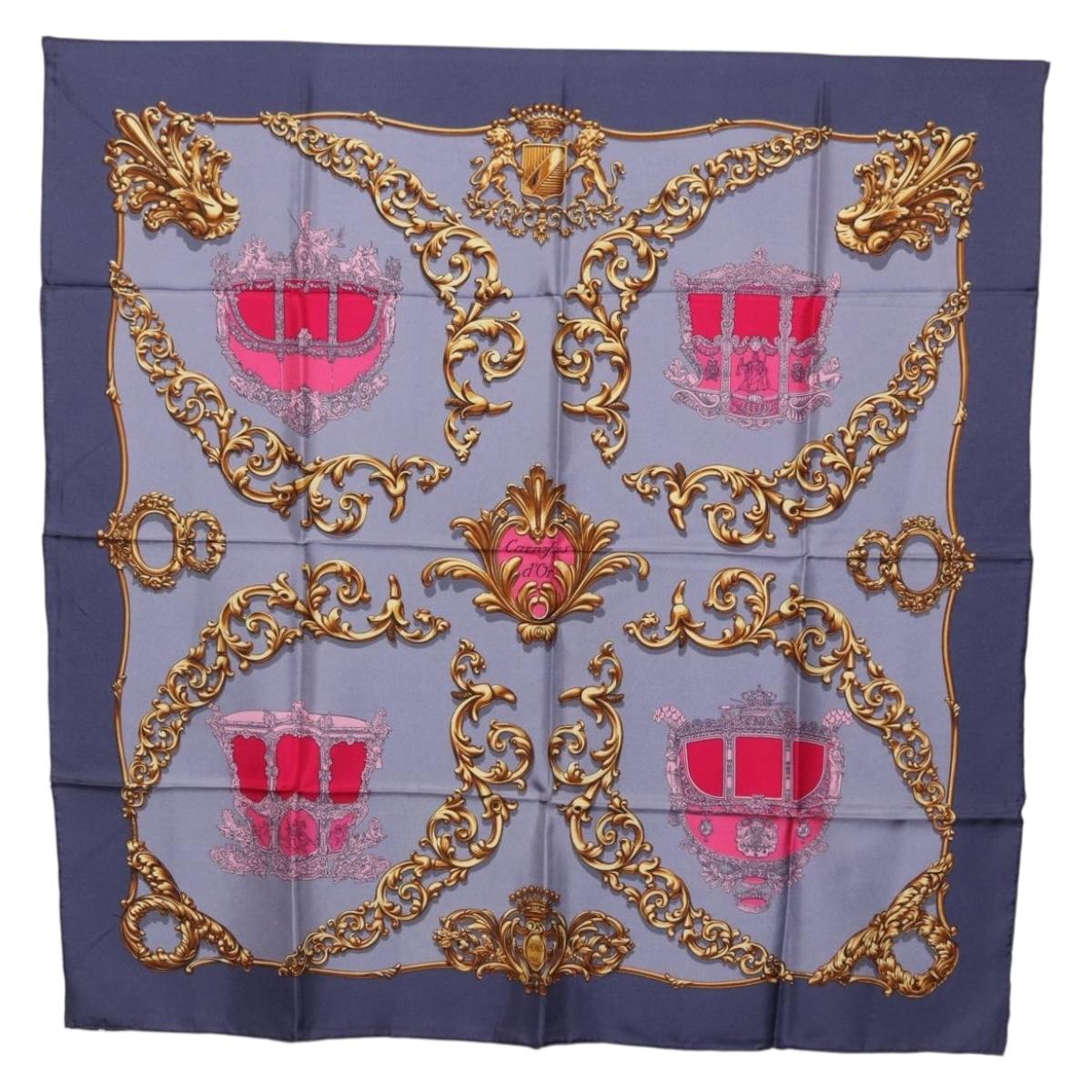 HERMES Carre 90 Scarf Silk Gray Auth 199716
