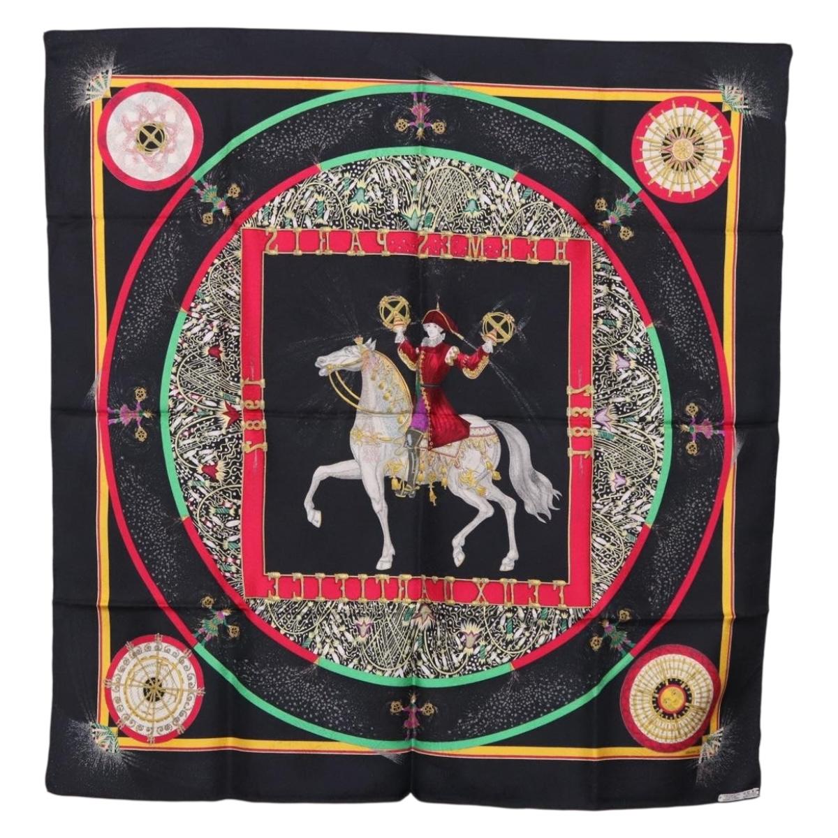 HERMES Carre 90 Scarf Silk Black Auth 199728M