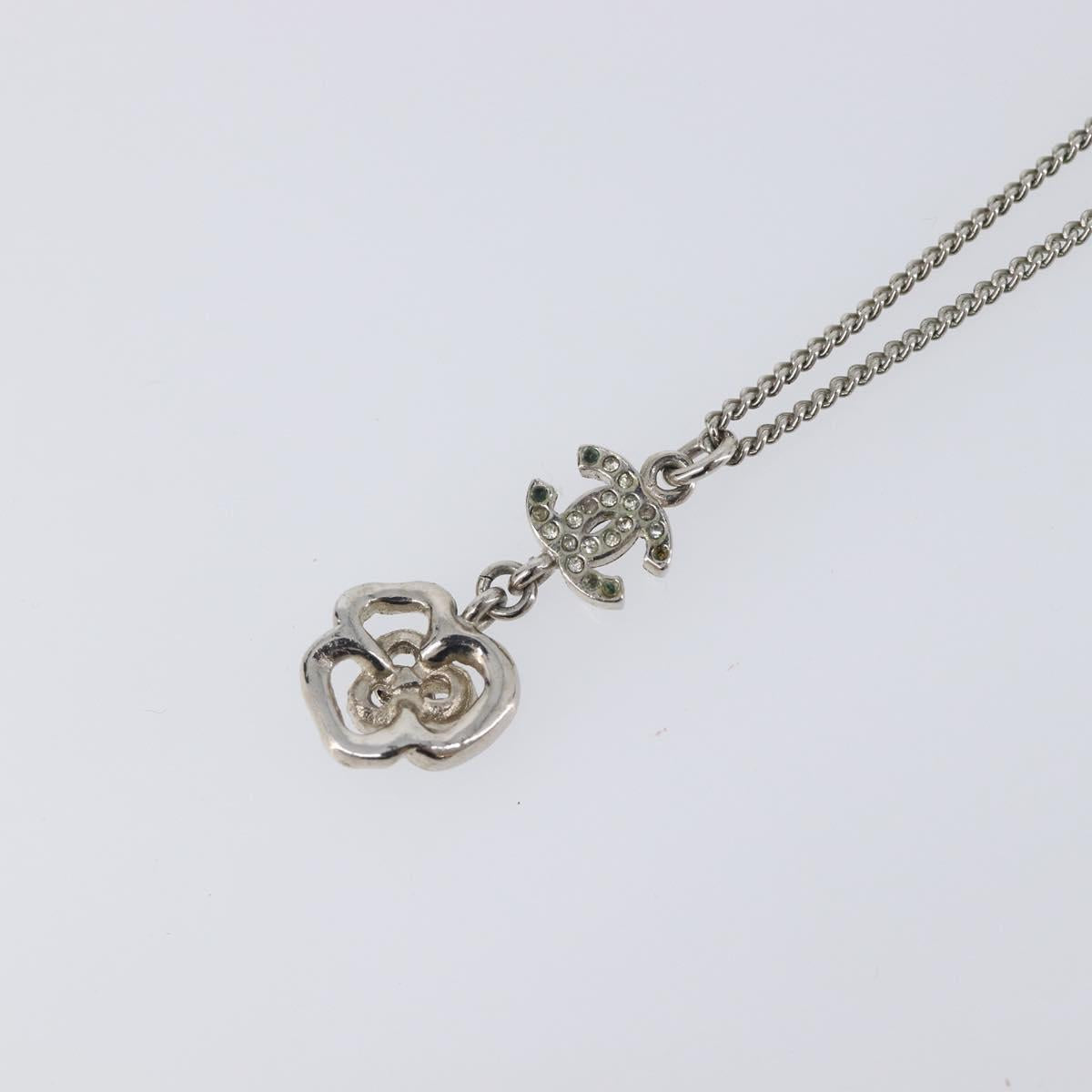 CHANEL Camelia Necklace Metal Silver CC Auth 199739