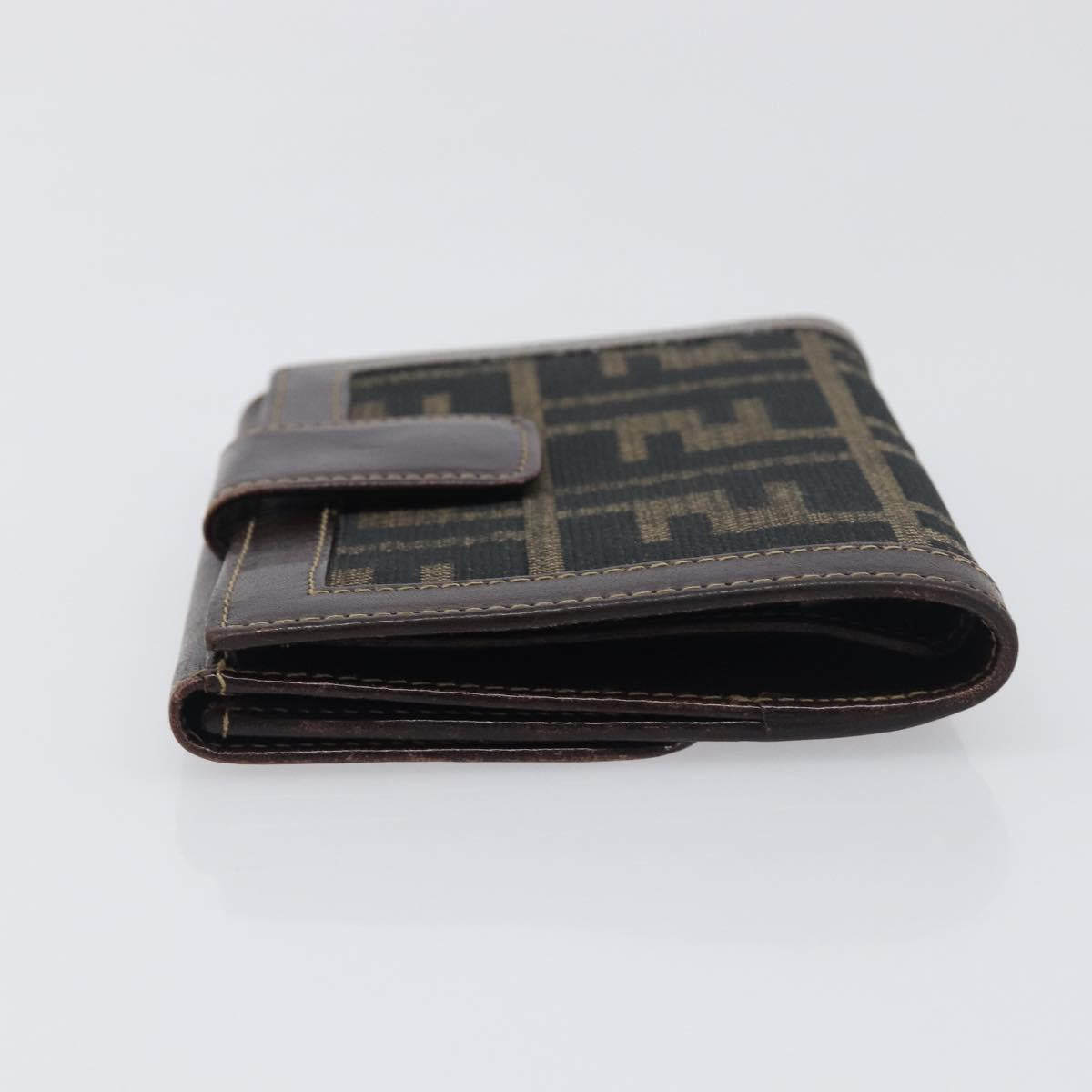 FENDI Zucca Canvas Wallet Black Brown Auth 199785A