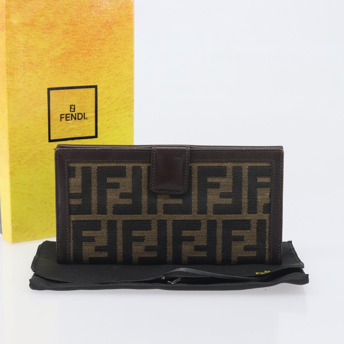 FENDI Zucca Canvas Long Wallet Black Brown Auth 199787A