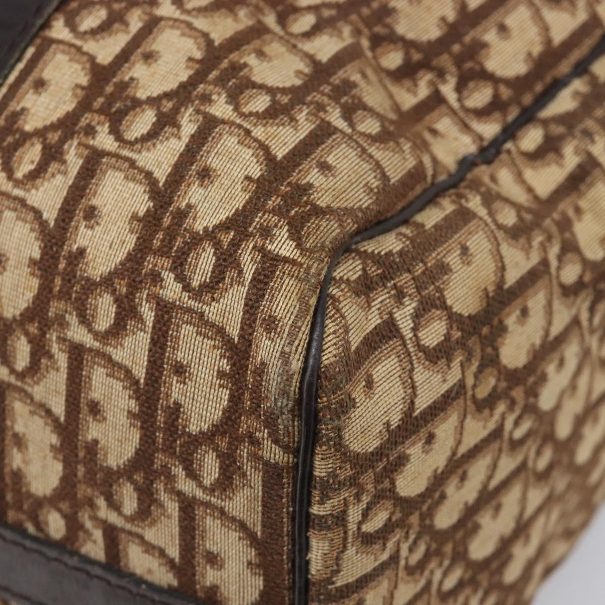 Christian Dior Trotter Canvas Boston Bag Beige Gold Auth 199799