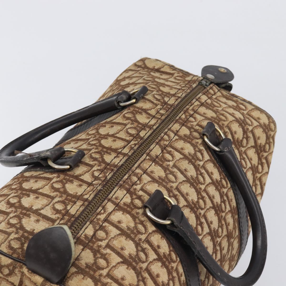 Christian Dior Trotter Canvas Boston Bag Beige Gold Auth 199799