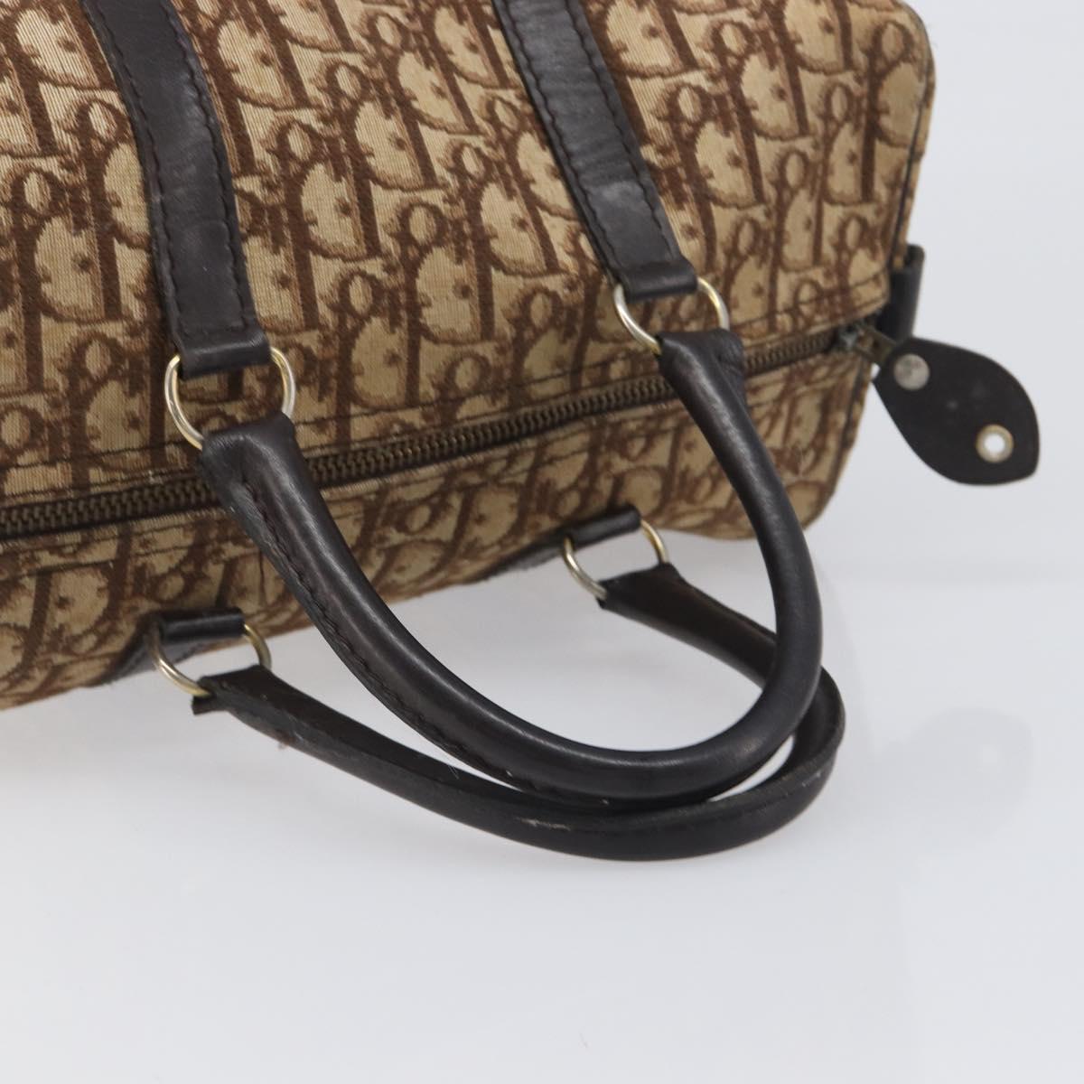 Christian Dior Trotter Canvas Boston Bag Beige Gold Auth 199799