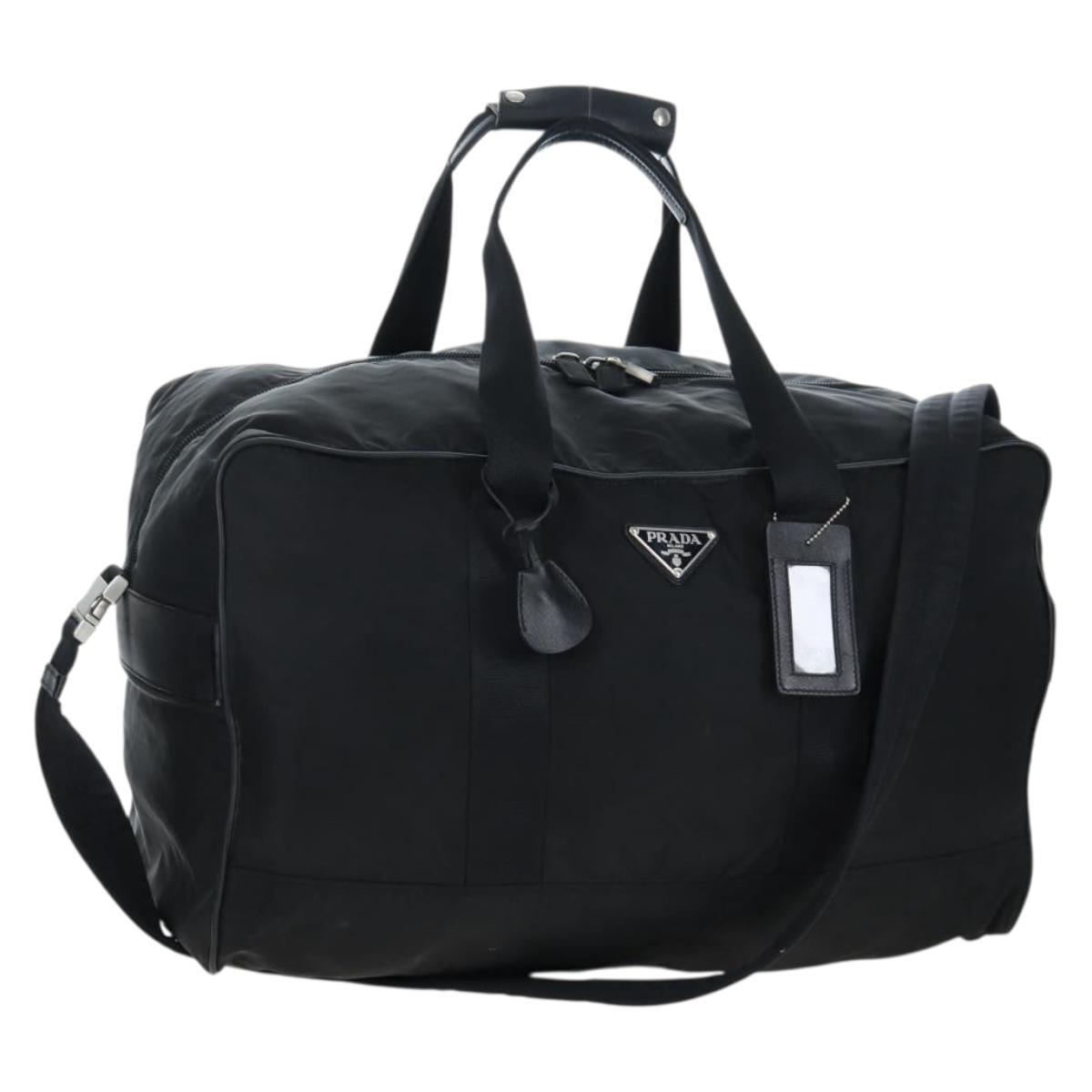 PRADA Boston Bag Nylon 2way Black Silver Auth 199801A