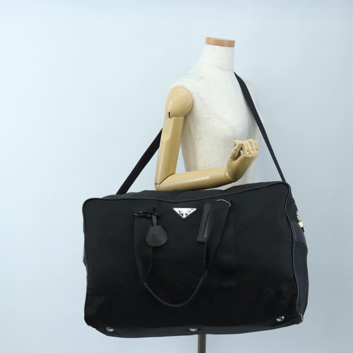 PRADA Boston Bag Nylon 2way Black Silver Auth 199801A