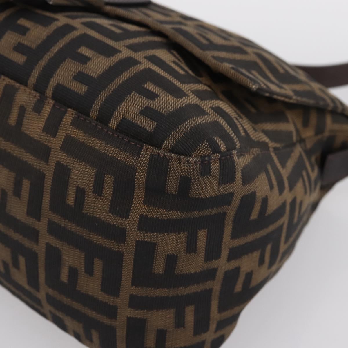 FENDI Zucca Canvas Mamma Baguette Shoulder Bag Brown Silver Auth 199802V