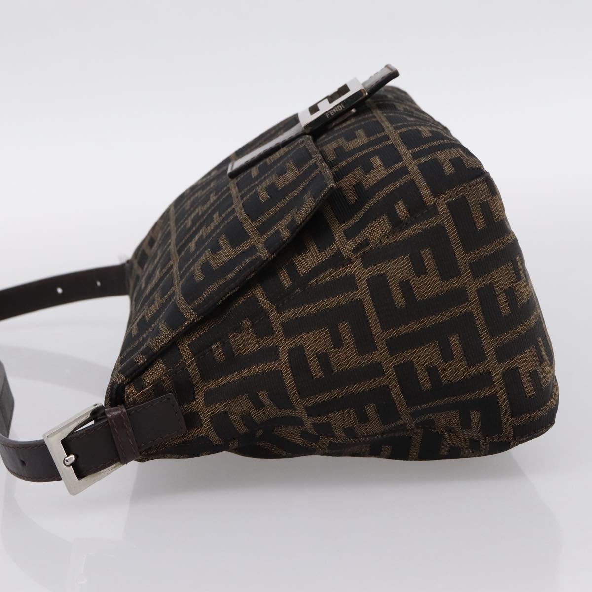 FENDI Zucca Canvas Mamma Baguette Shoulder Bag Brown Silver Auth 199802V