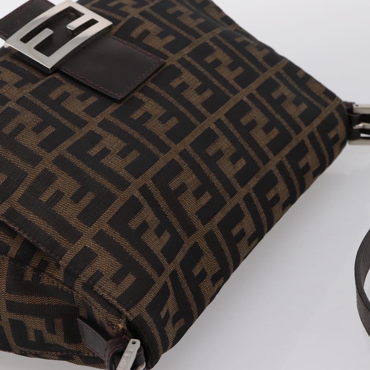 FENDI Zucca Canvas Mamma Baguette Shoulder Bag Brown Silver Auth 199802V
