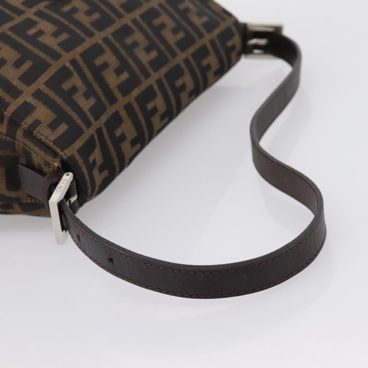 FENDI Zucca Canvas Mamma Baguette Shoulder Bag Brown Silver Auth 199802V