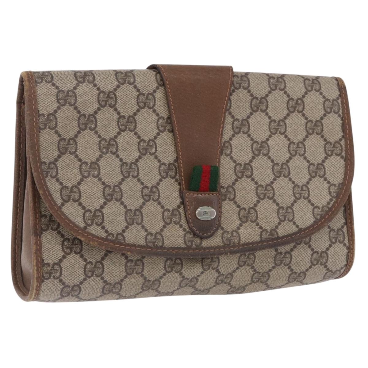 GUCCI GG Supreme Web Sherry Line Clutch Bag PVC Beige 89 01 030 Auth 199803
