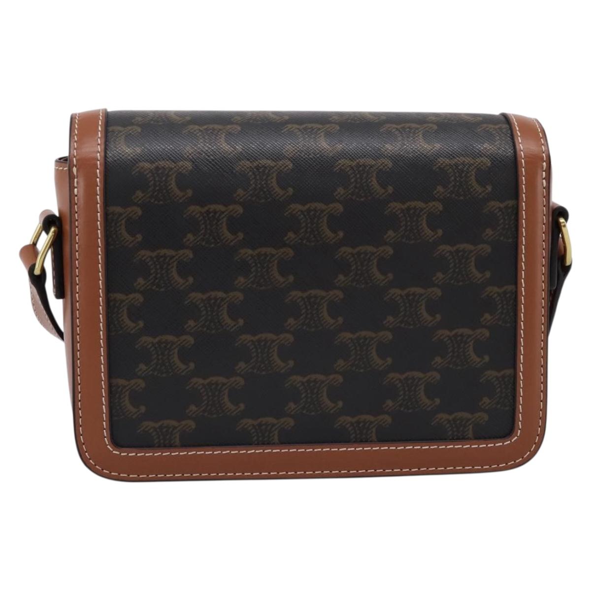 CELINE Triomphe Shoulder Bag PVC Leather Brown Gold Tone Auth 199806SM