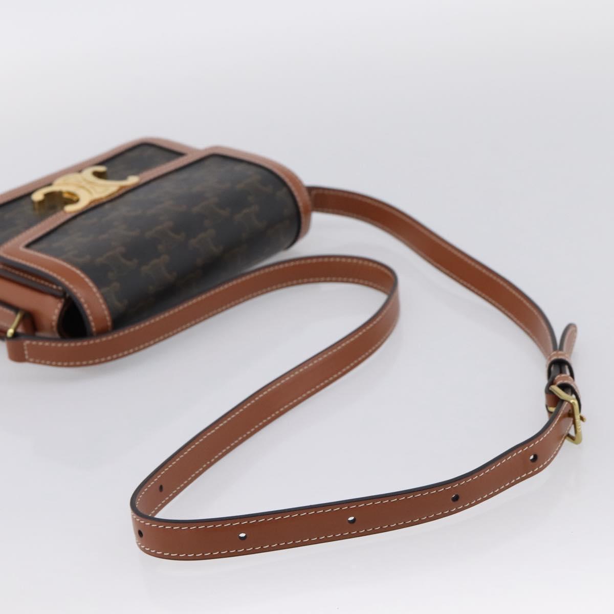 CELINE Triomphe Shoulder Bag PVC Leather Brown Gold Tone Auth 199806SM