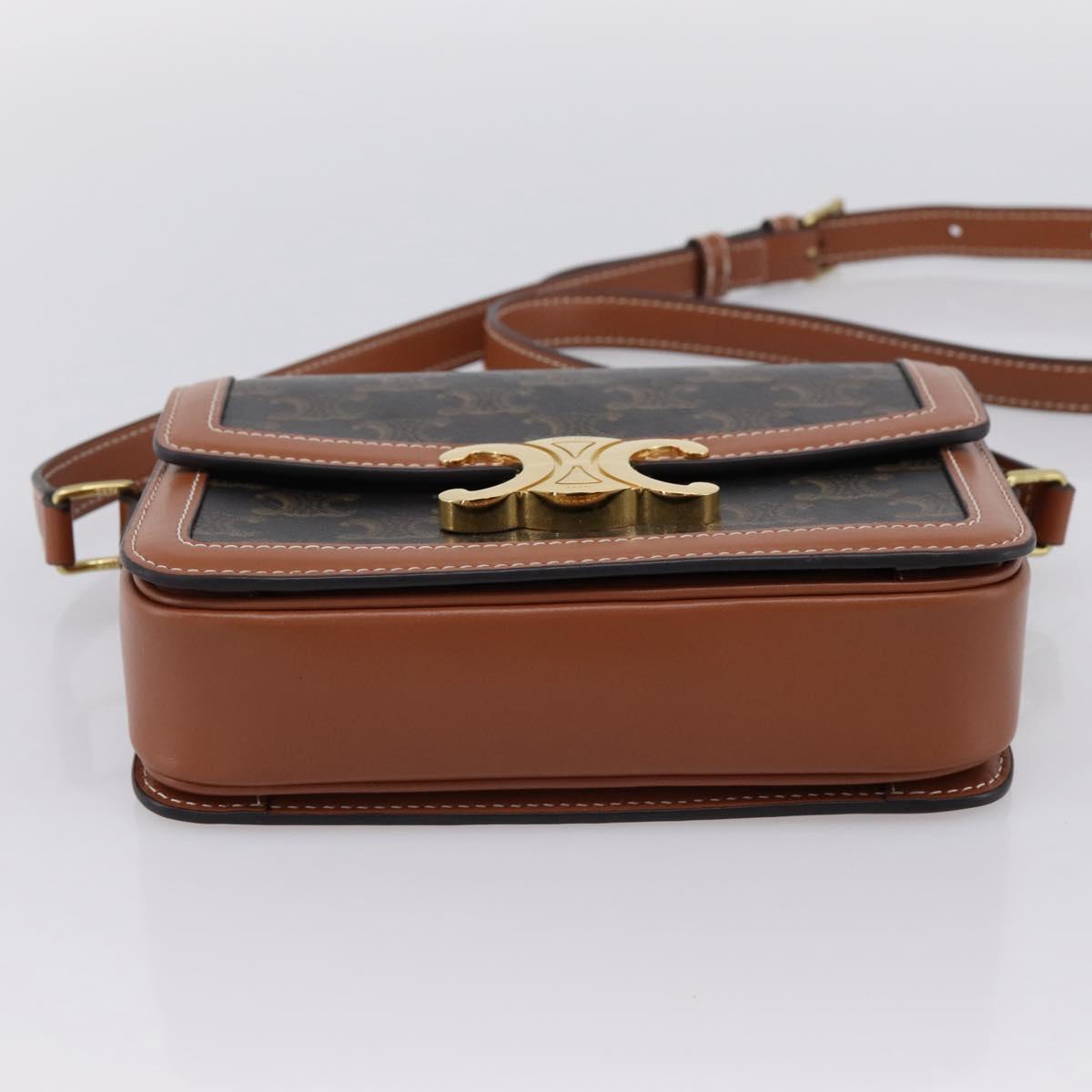 CELINE Triomphe Shoulder Bag PVC Leather Brown Gold Tone Auth 199806SM