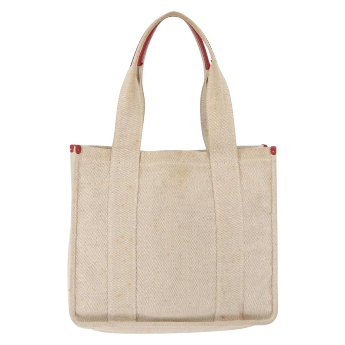 PRADA Tote Bag Canvas Beige Red Auth 199809