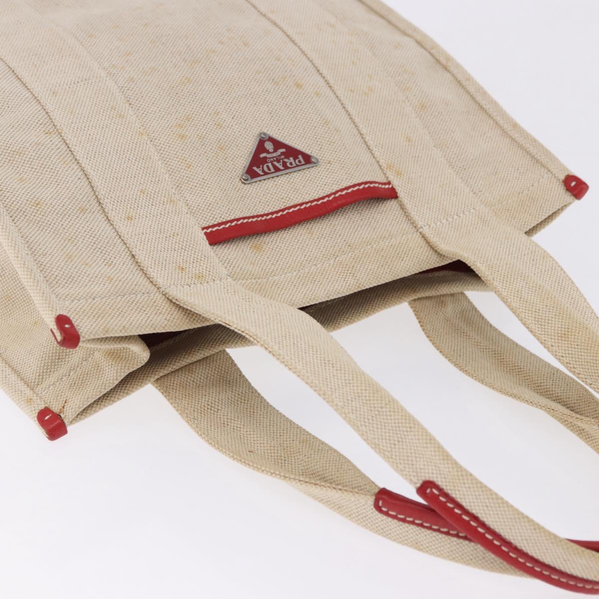 PRADA Tote Bag Canvas Beige Red Auth 199809