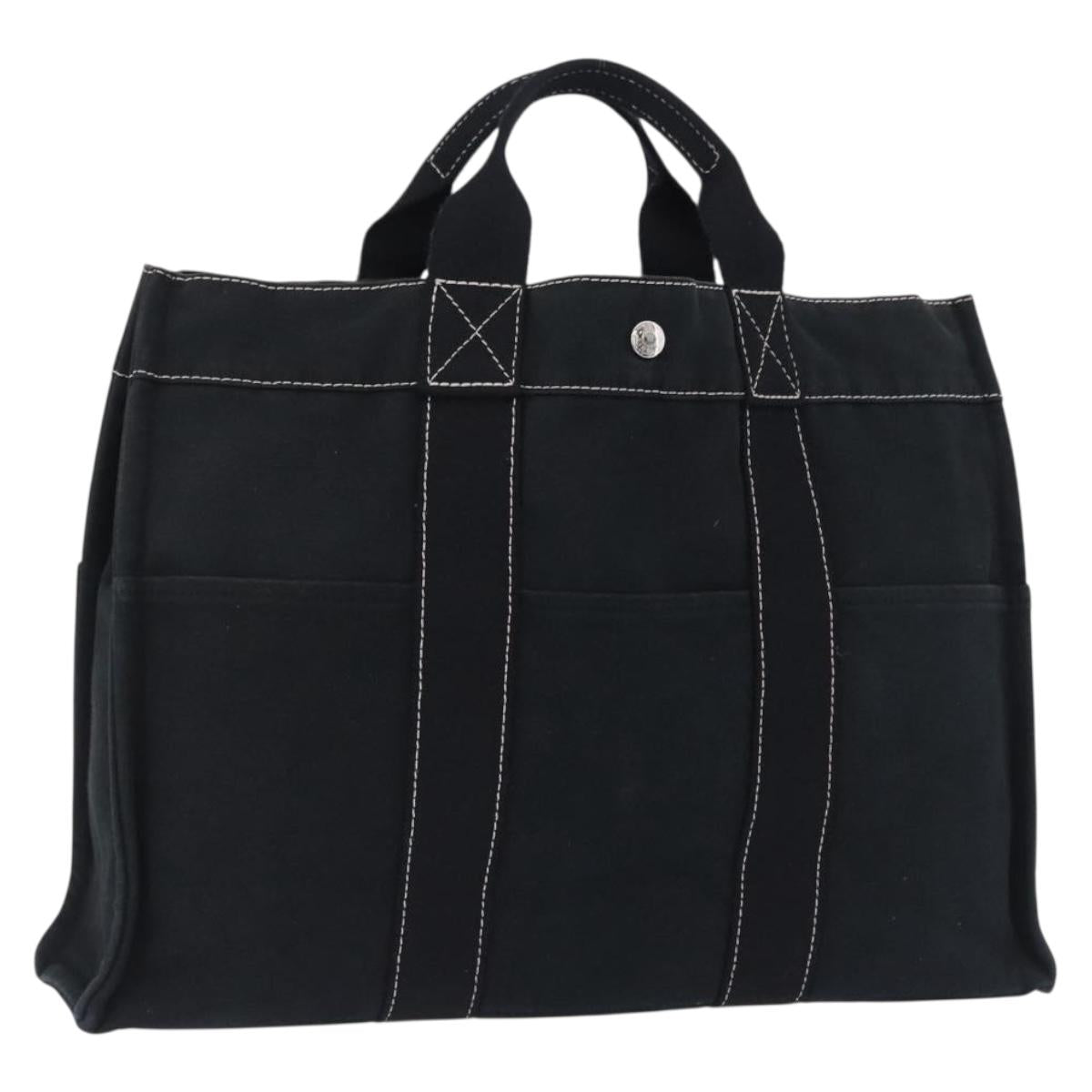 HERMES Fourre Tout MM Hand Bag Cotton Black Silver Auth 199811