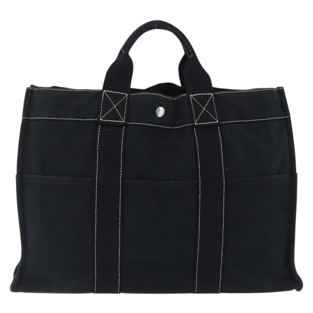 HERMES Fourre Tout MM Hand Bag Cotton Black Silver Auth 199811