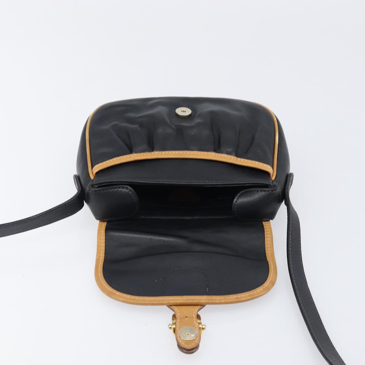 CELINE Shoulder Bag Leather Black Gold Auth 199823