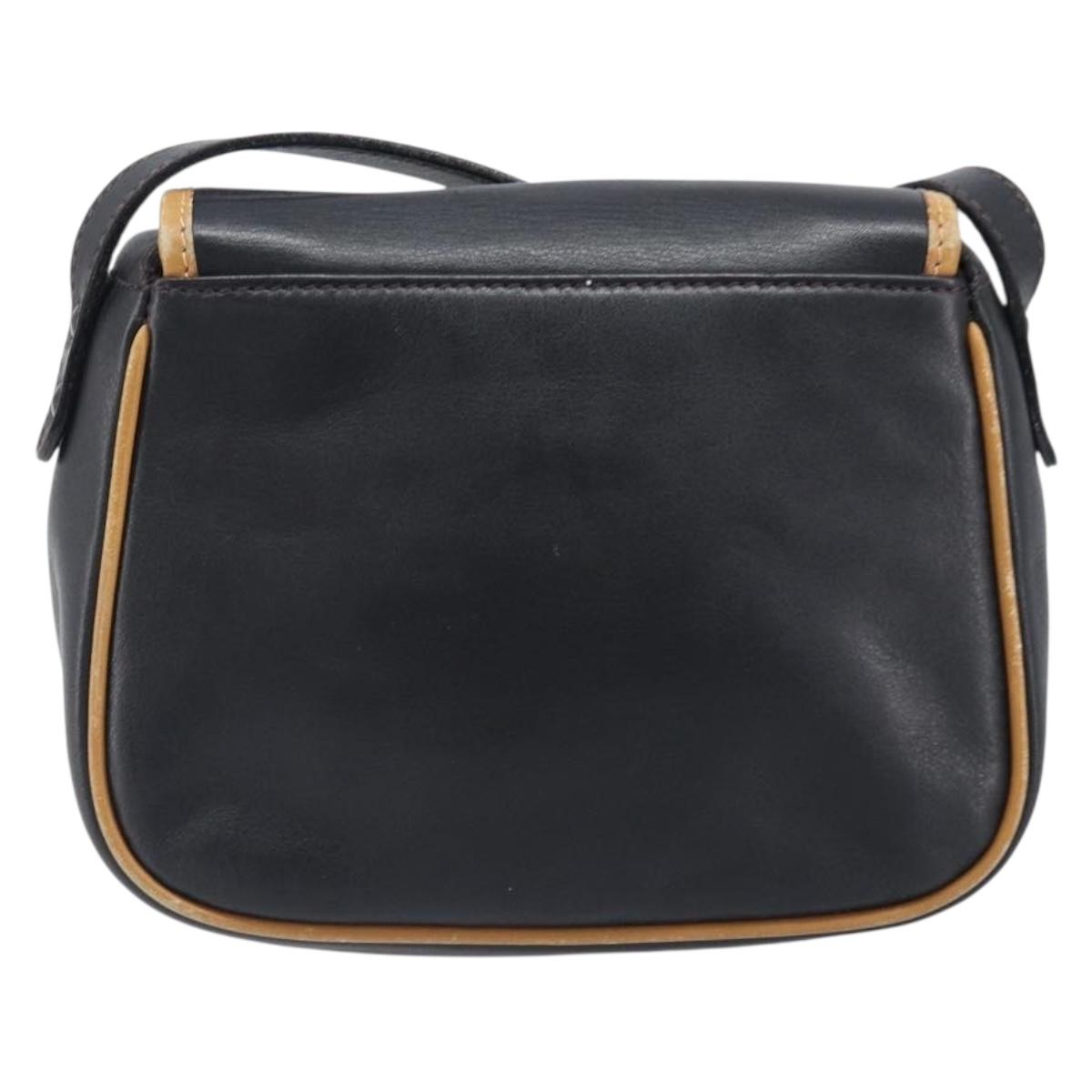 CELINE Shoulder Bag Leather Black Gold Auth 199823