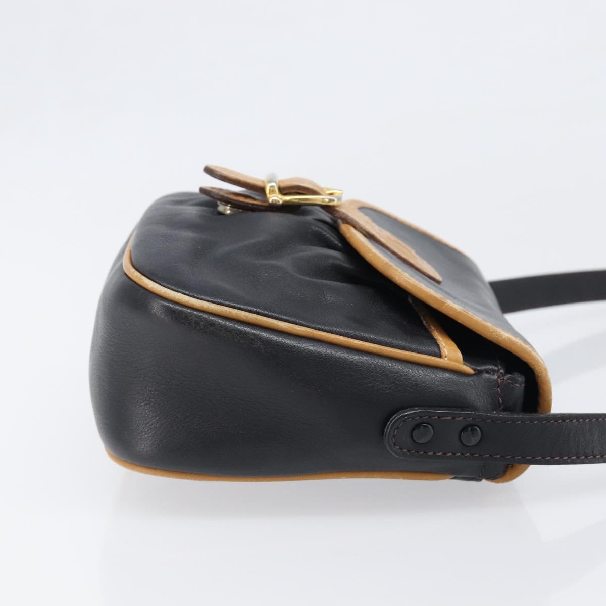 CELINE Shoulder Bag Leather Black Gold Auth 199823