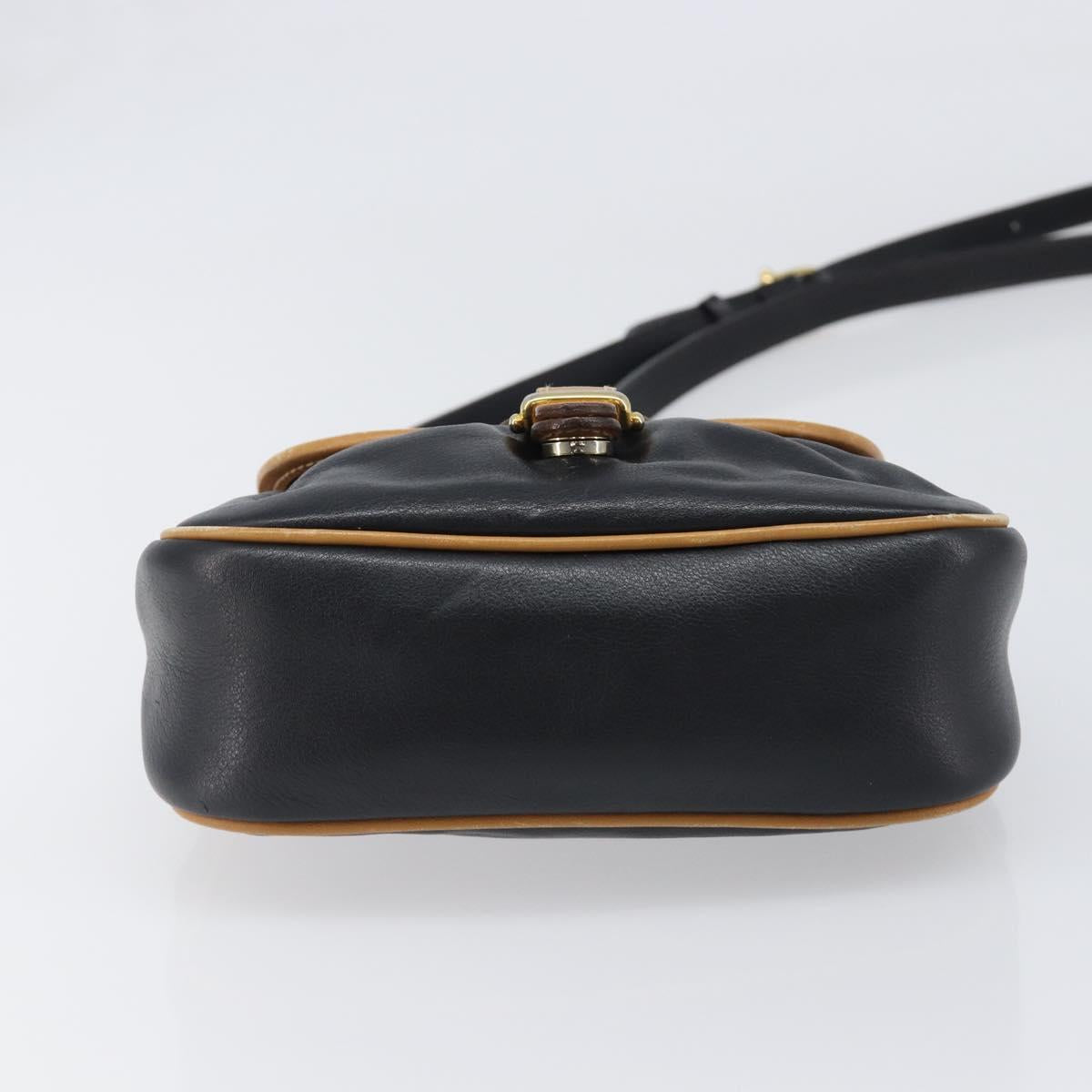 CELINE Shoulder Bag Leather Black Gold Auth 199823