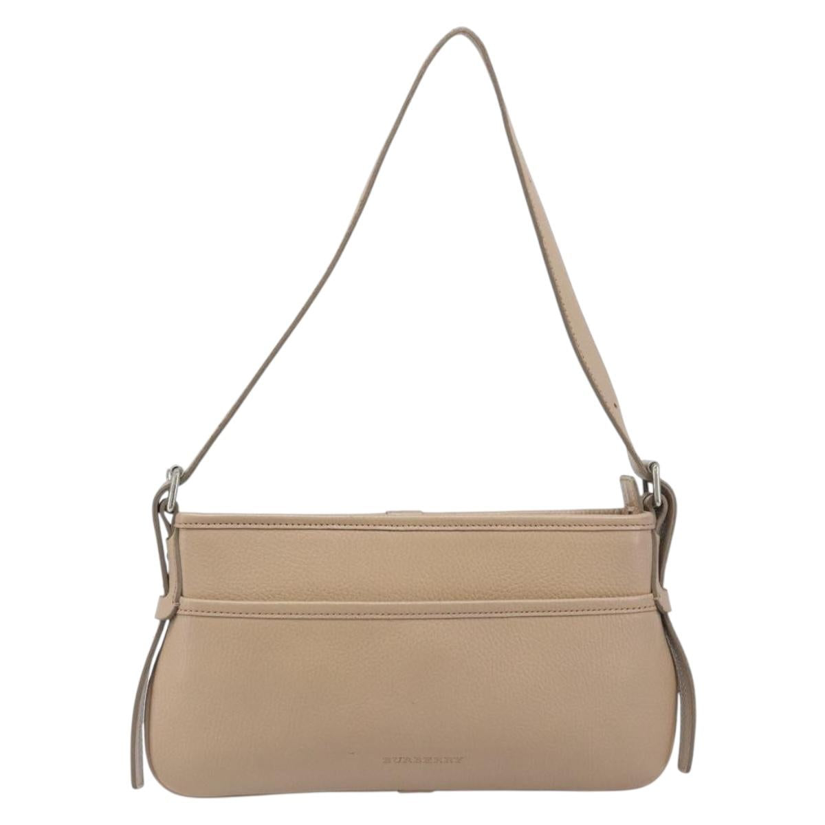 BURBERRY Nova Check Shoulder Bag Leather Beige Silver Auth 199824A