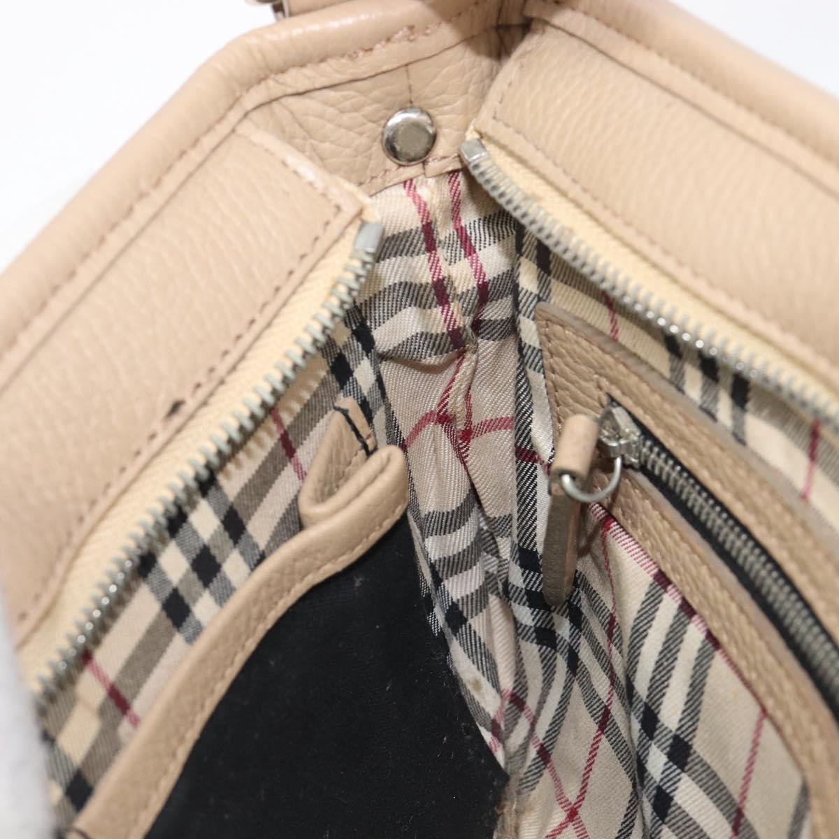 BURBERRY Nova Check Shoulder Bag Leather Beige Silver Auth 199824A