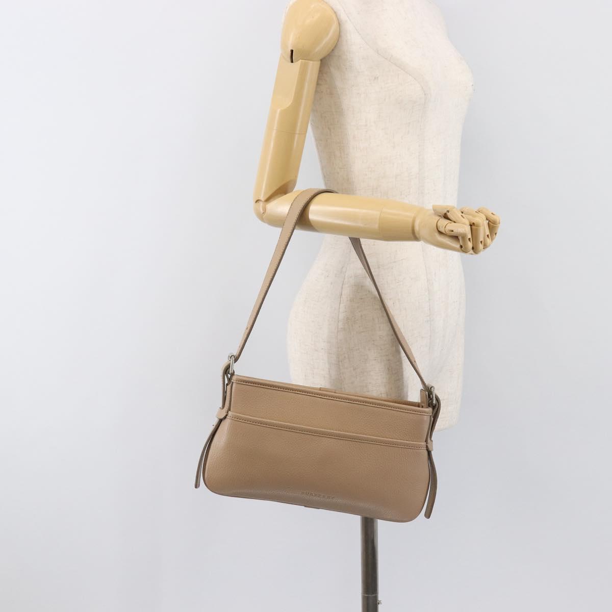 BURBERRY Nova Check Shoulder Bag Leather Beige Silver Auth 199824A