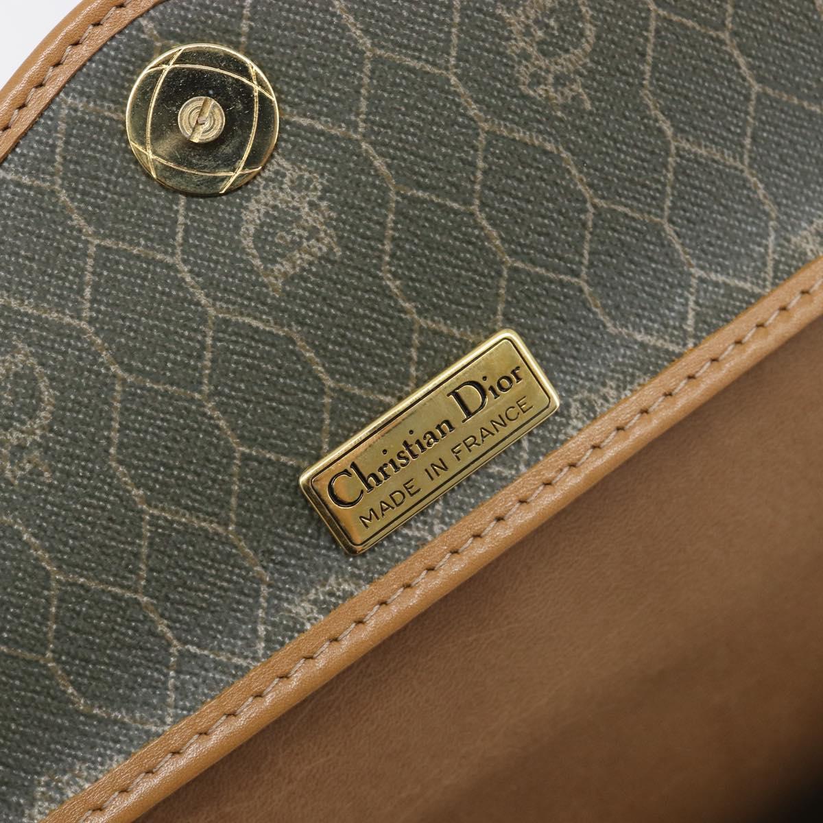 Christian Dior Honeycomb Canvas Shoulder Bag PVC Beige Gold Auth 199826A