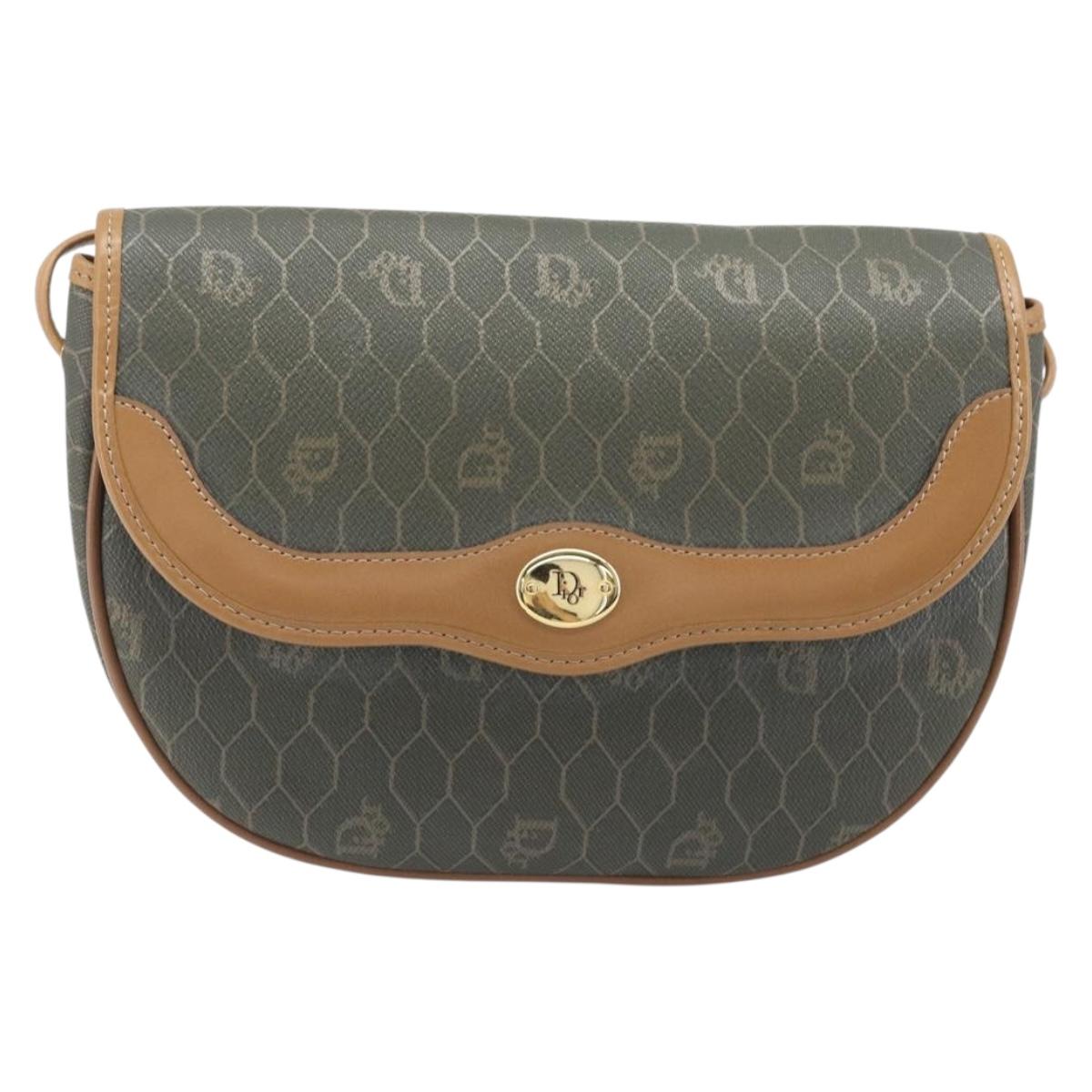 Christian Dior Honeycomb Canvas Shoulder Bag PVC Beige Gold Auth 199826A