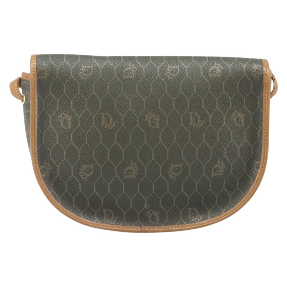Christian Dior Honeycomb Canvas Shoulder Bag PVC Beige Gold Auth 199826A