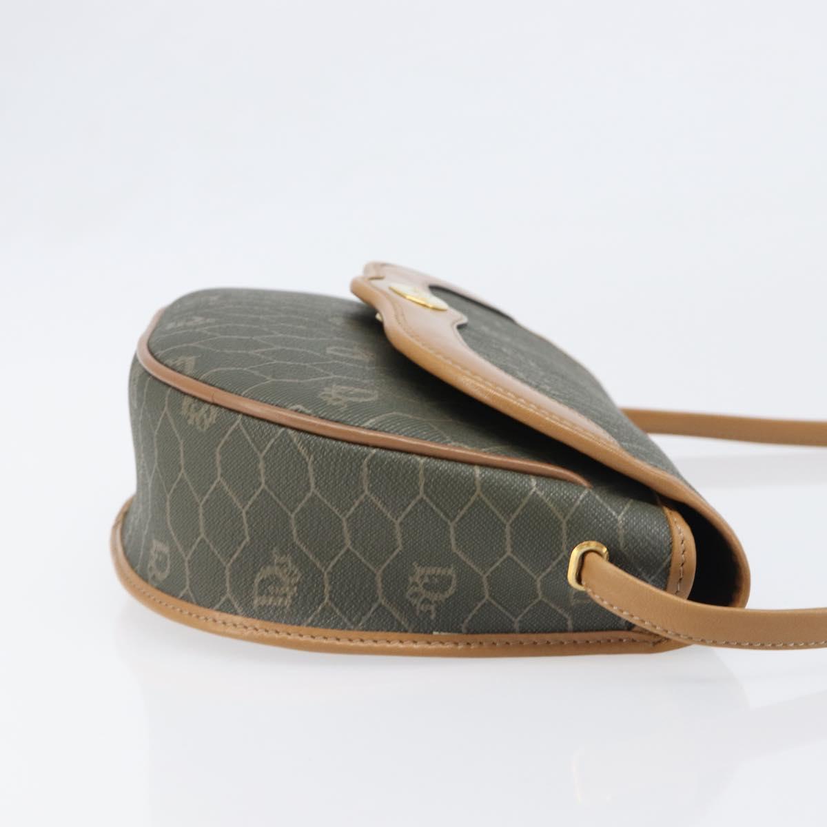 Christian Dior Honeycomb Canvas Shoulder Bag PVC Beige Gold Auth 199826A