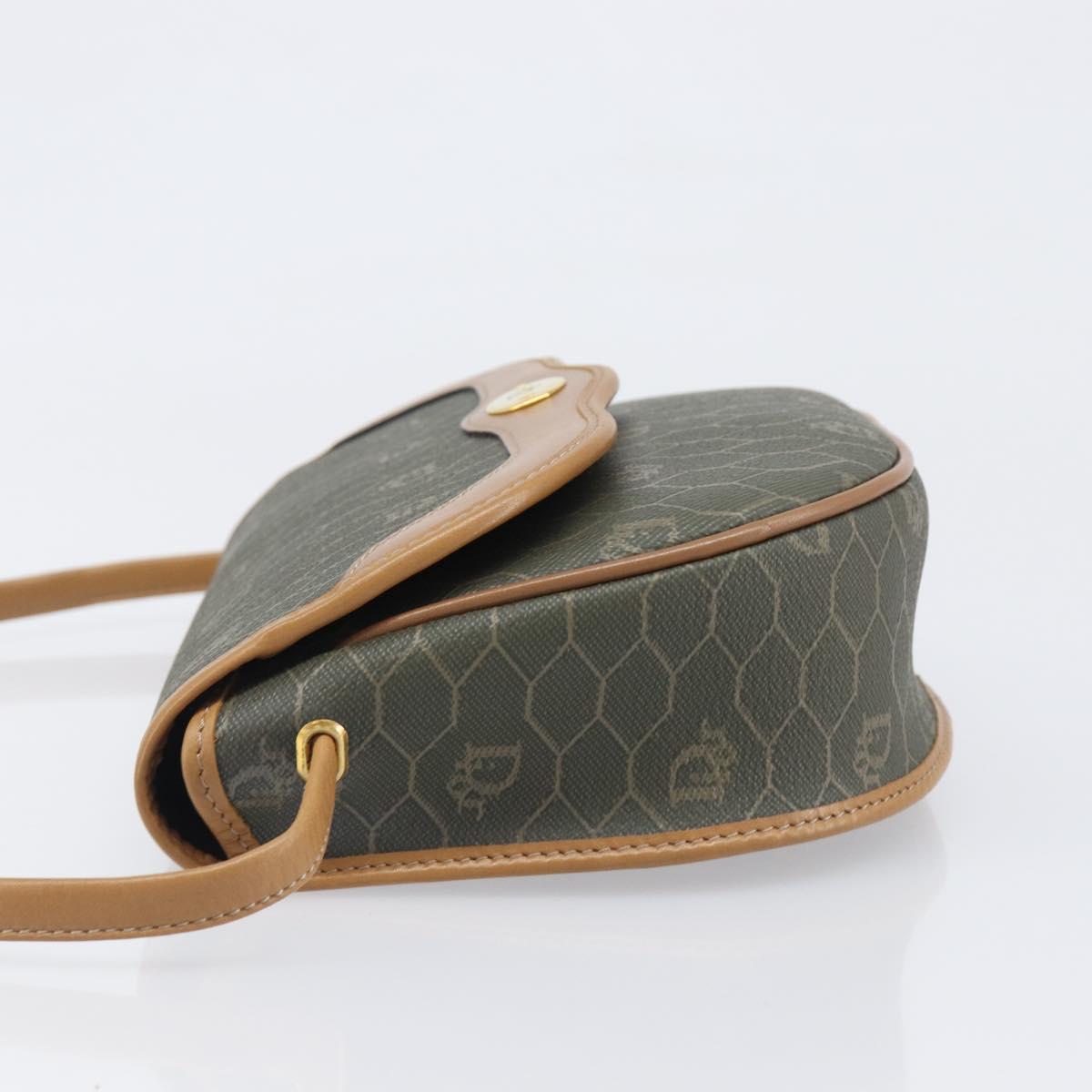 Christian Dior Honeycomb Canvas Shoulder Bag PVC Beige Gold Auth 199826A