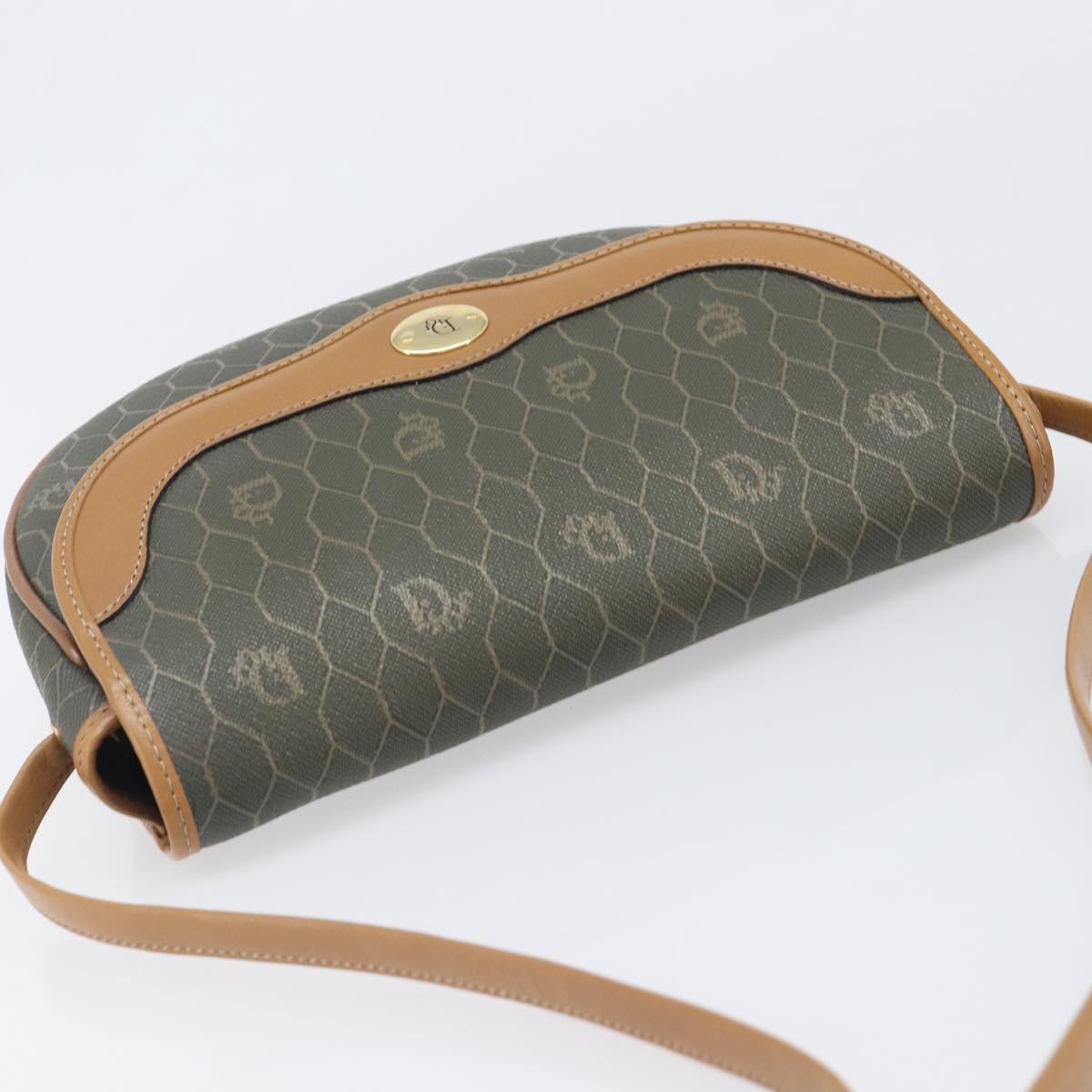 Christian Dior Honeycomb Canvas Shoulder Bag PVC Beige Gold Auth 199826A