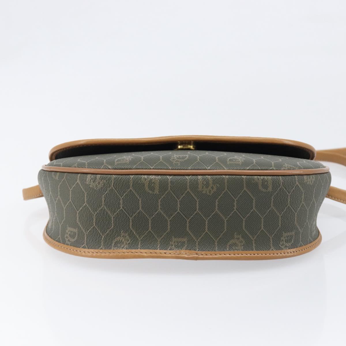 Christian Dior Honeycomb Canvas Shoulder Bag PVC Beige Gold Auth 199826A