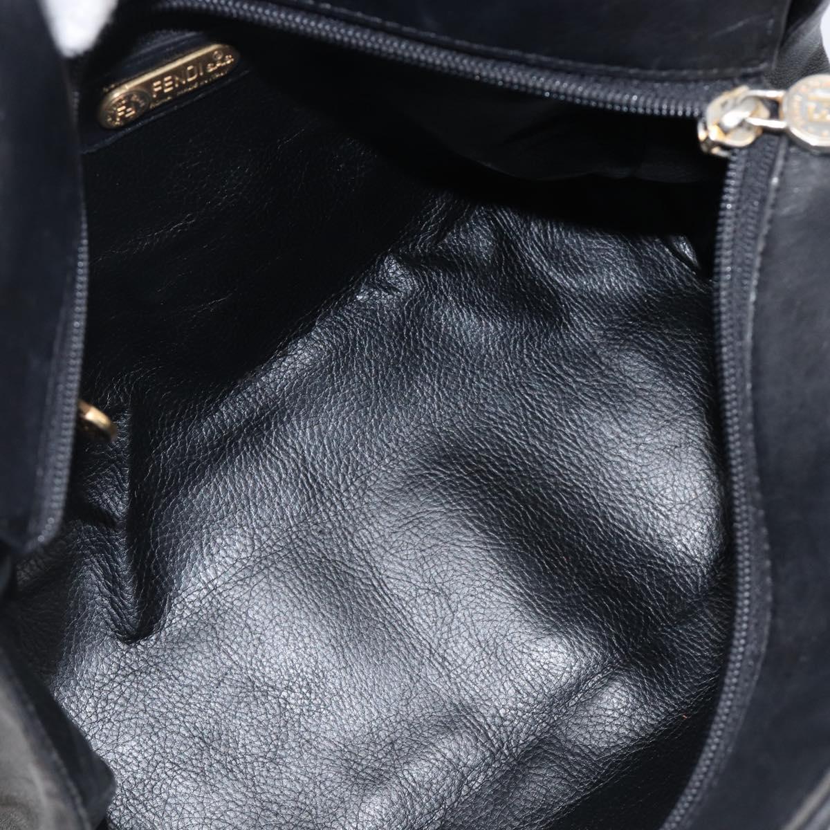 FENDI Macaroni Hand Bag Leather Black Gold Auth 199827