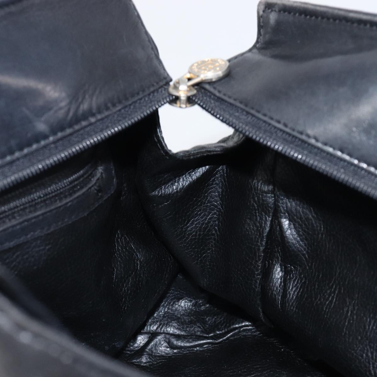 FENDI Macaroni Hand Bag Leather Black Gold Auth 199827